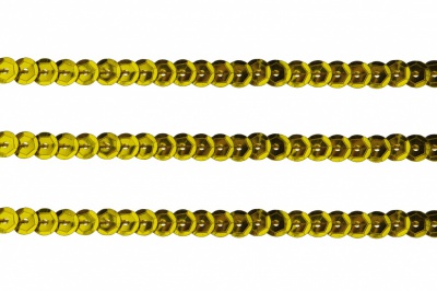 Пайетки "ОмТекс" на нитях, SILVER-BASE, 6 мм С / упак.73+/-1м, цв. А-1 - т.золото - купить в Владивостоке. Цена: 468.37 руб.