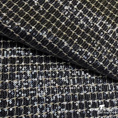 Ткань костюмная с пайетками, 100%полиэстр, 460+/-10 гр/м2, 150см #309 - цв. чёрный - купить в Владивостоке. Цена 1 203.93 руб.