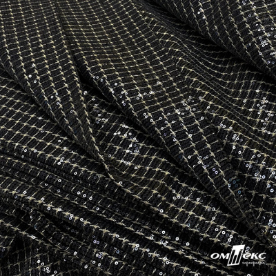Ткань костюмная с пайетками, 100%полиэстр, 460+/-10 гр/м2, 150см #309 - цв. чёрный - купить в Владивостоке. Цена 1 203.93 руб.