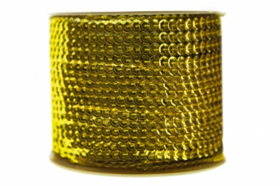 Пайетки "ОмТекс" на нитях, SILVER-BASE, 6 мм С / упак.73+/-1м, цв. 7 - св.золото - купить в Владивостоке. Цена: 468.37 руб.