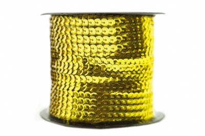Пайетки "ОмТекс" на нитях, SILVER-BASE, 6 мм С / упак.73+/-1м, цв. А-1 - т.золото - купить в Владивостоке. Цена: 468.37 руб.
